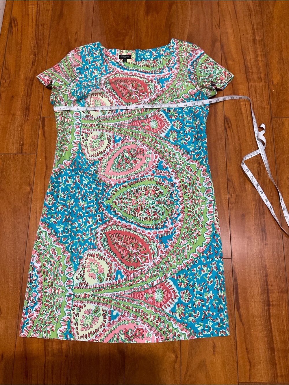 Talbots Teal Paisley Short Sleeve Shift Dress